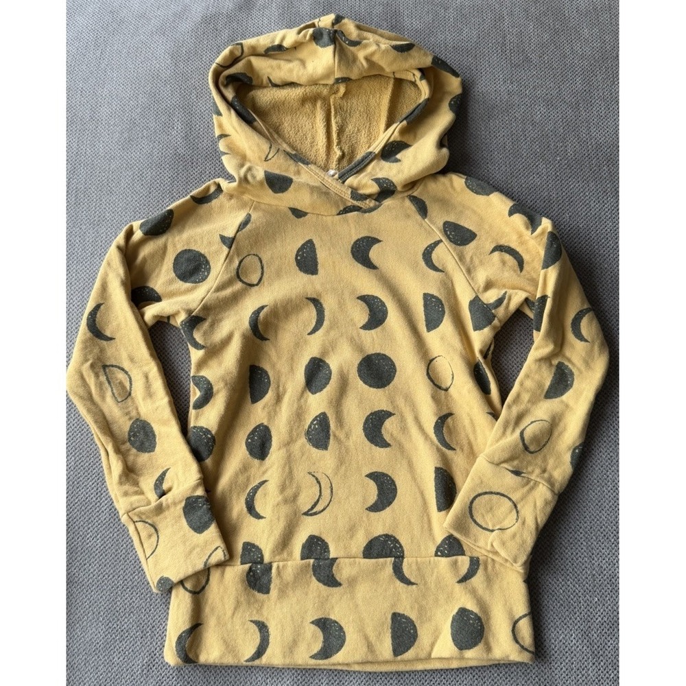 Gus + Steel Hoodie Top Moon Phase Organic Cotton USA Girls Boys 6-7 Mustard